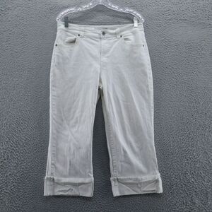 Chicos Womens Platinum Sequin Crop Jeans 1 Size 8 White Alston OCP Mid Rise Cuff